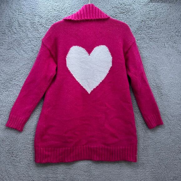 Charter Club Large Pink Open Front Cardigan White Heart on Back Fun Casual Cozy - Picture 1 of 10
